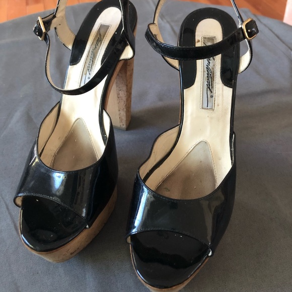 Brian Atwood Shoes - Designer Brian Atwood Vero Cuoio black patent peep toe platform. SZ 40